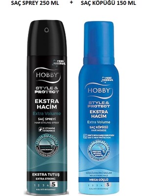 Hobby Ekstra Hacim Saç Sprey, Saç Köpüğü ( Isıya-Elektriklenmeye Karşı, Kalıcı Tutuş , Kökten Uca Koruma)