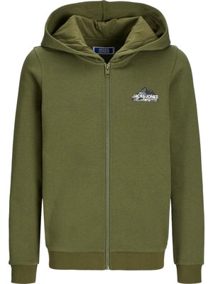 Jack & Jones Jcomountaın Logo Hoodıe Haki Erkek Çocuk Fermuarlı Sweatshirt