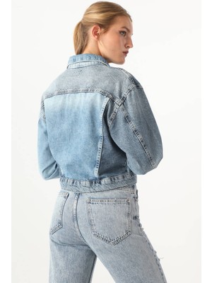 Banny Jeans Kadın Renk Bloklu Jean Ceket Mavi