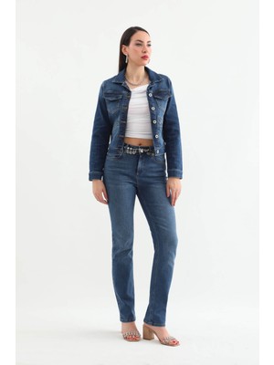 Banny Jeans Kadın Cep Detaylı Koyu Mavi Jean Ceket