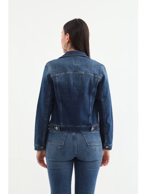 Banny Jeans Kadın Cep Detaylı Koyu Mavi Jean Ceket