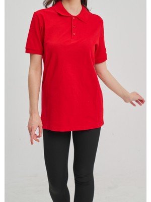 BafacoTekstil Pamuklu Kırmızı Basic Polo Yaka T-Shirt Erkek/Kadın