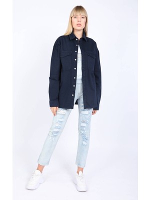 Banny Jeans Kadın Oversize Jean Gömlek Lacivert