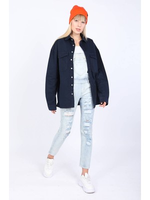 Banny Jeans Kadın Oversize Jean Gömlek Lacivert