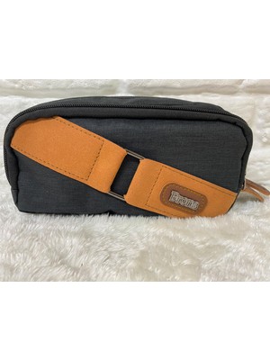 Brons Tokalı Kot Kumaş Çift Gözlü Kalem Çantası Kalemlik