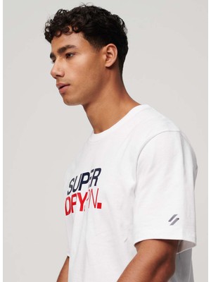 Superdry Bisiklet Yaka Baskılı Beyaz Erkek T-Shirt M6010811AT7X_SPORTSWEAR Logo Loose