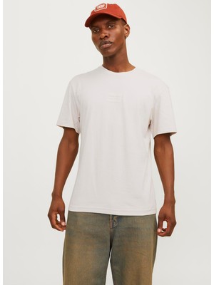 Jack & Jones Ekru Erkek T-Shirt 12256801_JJHAKKAI Tee Ss Crew Neck