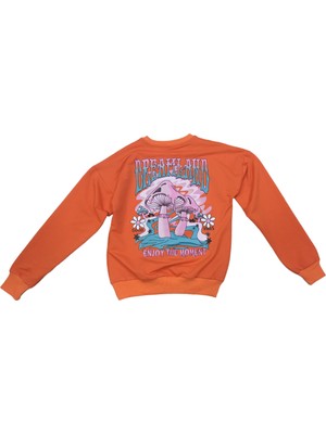 İrem Çocuk Giyim Kız Çocuk Dreamland Yazı Desenli Arkası Yazı Resim Baskılı Turuncu Renk Sweatshirt