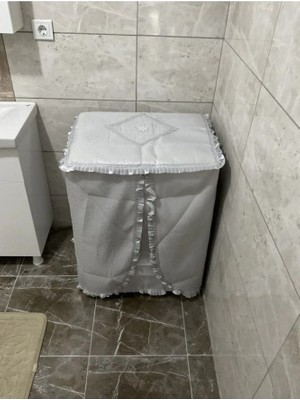 Çeyizci Sokağı Lüx Simli Çamaşır Makinesi Örtüsü Gri