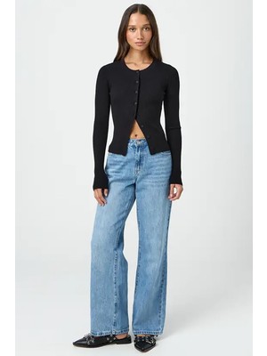 Madmext Siyah Düğmeli Uzun Kollu Kaşkorse Hırka MG2195