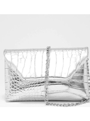 Sidas Kadın Croco Desen Gümüş Renk Zincir Askılı Omuz ve El Çantası FGB5558H