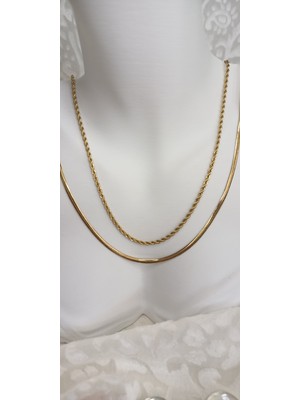 Stainless Steel Miev Italyan Ezme ve Burgu Çelik Kolye Takım