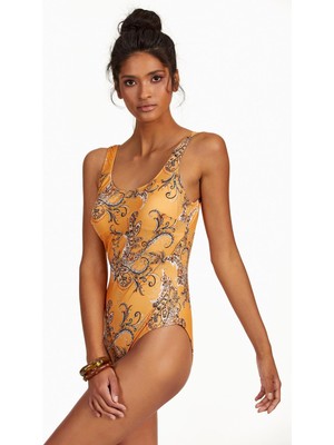 GECEPARILTISI Şal Desenli Yuvarlak Yaka Mayo