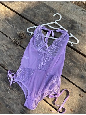 SMG Design Mor Tül Dantelli Bodysuit