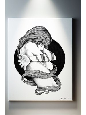 Suala Kendine Sarılan Kadın Çizimi Tablosu-2051