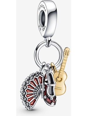 Dora & Dora Ispanyol Gitar, Flamingo Ayakkabısı ve Yelpaze Charm 925 Ayar Gümüş