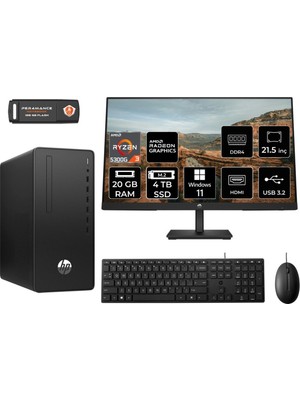 Hp 295 G9 Amd Ryzen 3 5300G 20GB 4tb SSD 21.5" Fhd Monitör 6D391EA W11H Masaüstü Bilgisayar & Per4 USB Bellek 6D391EAMNT370