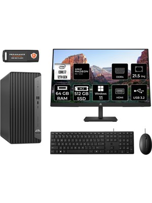 Hp Pro Tower 400 G9 Intel Core I7 12700 64GB 512GB SSD RX550/4GB 21.5" Fhd Monitör W11H 6U3M9EA Masaüstü Bilgisayar & Per4 USB Bellek 6U3M9EAMNT1397