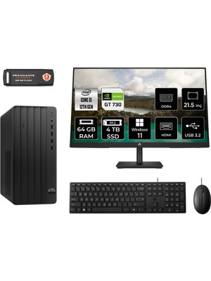 Hp Pro Tower 290 G9 Intel Core I3 12100 64GB 4tb GT730/4GB 21.5" Fhd Monitör W11P 6D3A1EA Masaüstü Bilgisayar & Per4 USB Bellek 6D3A1EAMNT2450