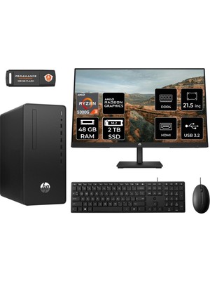 Hp 295 G9 Amd Ryzen 3 5300G 48GB 2tb SSD 21.5" Fhd Monitör 6D391EA Fdos Masaüstü Bilgisayar & Per4 USB Bellek 6D391EAMNT344