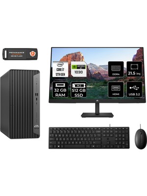 Hp Pro Tower 400 G9 Intel Core I7 12700 32GB 512GB SSD GT1030/4GB 21.5" Fhd Monitör Fdos 6U3M9EA Masaüstü Bilgisayar & Per4 USB Bellek 6U3M9EAMNT3327