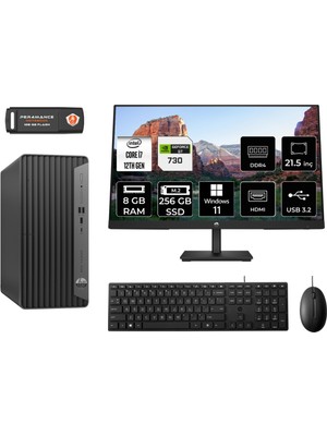 Hp Pro Tower 400 G9 Intel Core I7 12700 8gb 256GB SSD GT730/4GB 21.5" Fhd Monitör W11P 6U3M9EA Masaüstü Bilgisayar & Per4 USB Bellek 6U3M9EAMNT2401