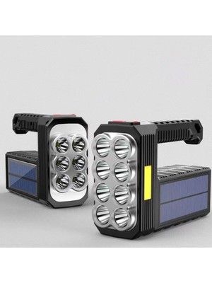 Deco Elit El Feneri 8 Gözlü Şarjlı Solar USB ve  Güneş Enerjili Şarj Edilebilir Çok Fonksiyonlu Süper Parlak Fener