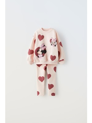 Ladin Store Yeni Sezon Kız Çocuk Minnie Mouse Baskılı Pamuklu Şardonsuz Sweatshirt ve Fitilli Taytlı Takım