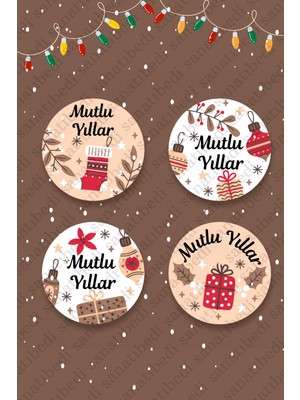 Sanatıbedi Mutlu Yıllar Temalı Yılbaşı Paketleme Sticker - Yeni Yıl Hediye Etiketi (50 Adet)