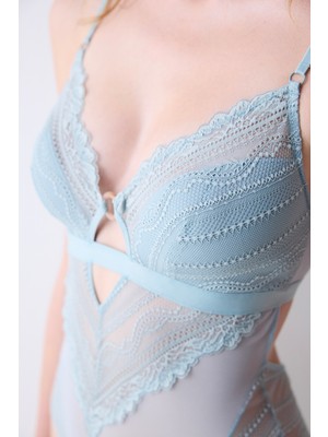 Penti Lace Dantel Gri Bodysuit