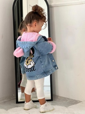 Dudor Kids Kız Çocuk Minnie Kalın Welsoftlu Kapüşonlu Kot Mont