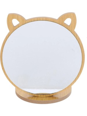 Hubstein Kedi Ayna Ahşap Standlı Masa Üstü Makyaj Aynası Make Up 14CM