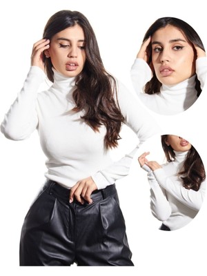 ALYA UNDERWEAR Kaşkorse Tam Boğazlı Body Sweatshirt, Beyaz