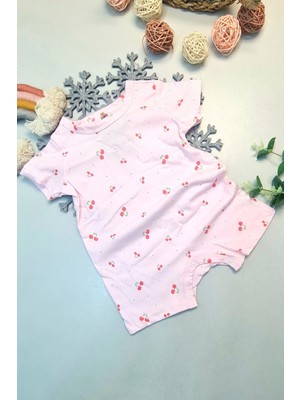 Beruflic Kısa Paça Yazlık Gündelik Bebek Çıtçıtlı Zıbın  Pamuk Toz Pembe Kirazlı