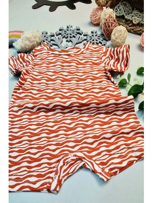 Beruflic Kısa Paça Yazlık Gündelik Bebek Çıtçıtlı Zıbın  Pamuk Turuncu Dalgalı
