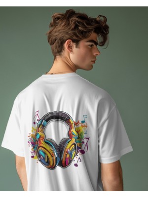 Parspera Shop Beyaz Oversize T-Shirt Unisex Cool Headphone