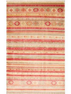 Carpetdocia Oushak Carnaval %100 Naturel Kolay Temizlenir El Emeğiyle Üretilen Tensel Modern Uşak Halısı 12 Red