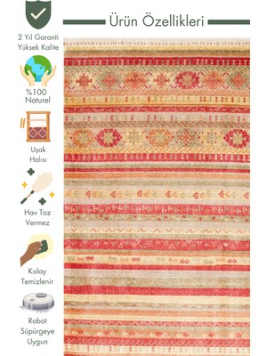 Carpetdocia Oushak Carnaval %100 Naturel Kolay Temizlenir El Emeğiyle Üretilen Tensel Modern Uşak Halısı 12 Red