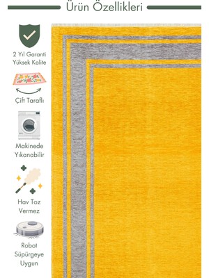 Carpetdocia Yellowstone Pamuklu Yıkanabilir Çift Taraflı Oturma Odası Koridor Mutfak Iskandinav Kilim 06GREYYEL