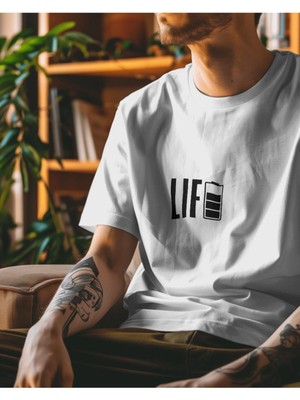 Parspera Shop Beyaz Oversize T-Shirt Unisex Baskılı Life