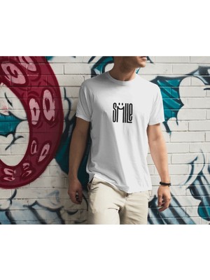 Parspera Shop Beyaz Oversize T-Shirt Unisex Baskılı Smile