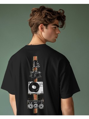 Parspera Shop Siyah Oversize T-Shirt Unisex Baskılı Music History