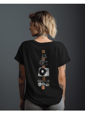 Parspera Shop Siyah Oversize T-Shirt Unisex Baskılı Music History