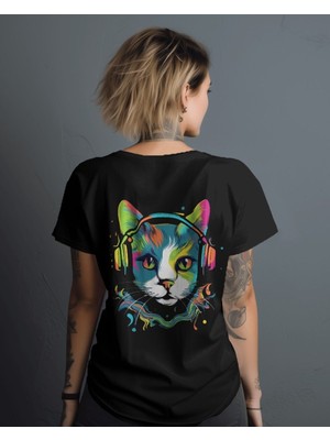 Parspera Shop Siyah Oversize T-Shirt Unisex Baskılı Cat