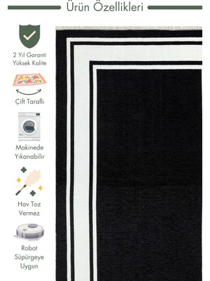 Carpetdocia Yellowstone Pamuklu Yıkanabilir Çift Taraflı Oturma Odası Koridor Mutfak Iskandinav Kilim 06BLCKWHI