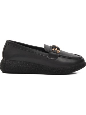 Ayakmod 261152 Siyah Cilt Kadın Günlük Ayakkabı