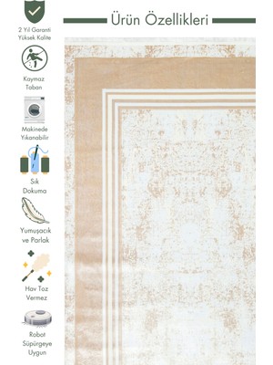 Carpetdocia Smooth Yıkanabilir Kaymaz Parlak Oturma Odası Salon Koridor Ince Dokuma Modern Halı 17 Beıge Xw