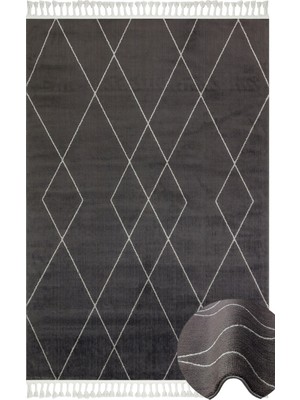 Carpetdocia Lounge Serisi Etnik Desenlere Sahip Salon Oturma Odası Koridor Yumuşak Modern Halı 02 Black Grey