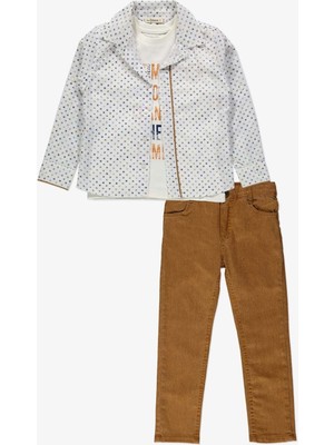 Mnk Baby & Kids Gömlek ,pantolon ,t-Shirt Daire Desen 3parça Erkek Çocuk Takım TTR-01YVRLK