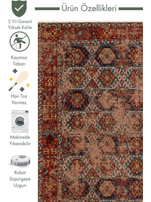 Carpetdocia Kapadokya Antik Desenli Oturma Odası Salon Mutfak Koridor Yıkanabilir Kaymaz Tabanlı Kilim 03 Multy